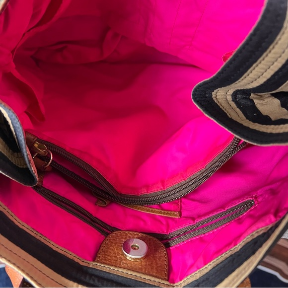 Dooney & Bourke Brown and Tan Striped Tote Bag with Leather Handles and Trim - Picture 12 of 15